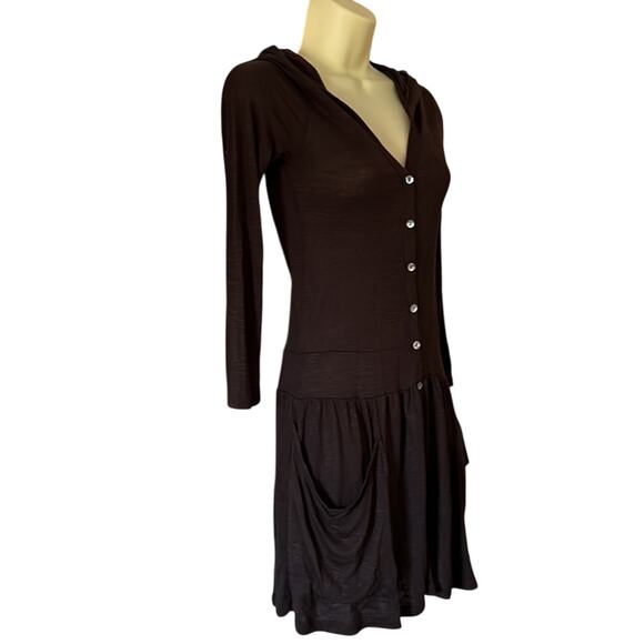 Mar-Q Brown Lightweight Knit Dress with Hood Junior Size Small Pockets - Picture 2 of 8
